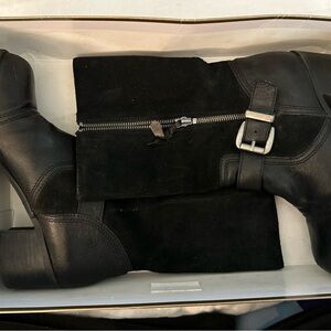 Franco Sarto Black Heeled Boots with Buckle Detail